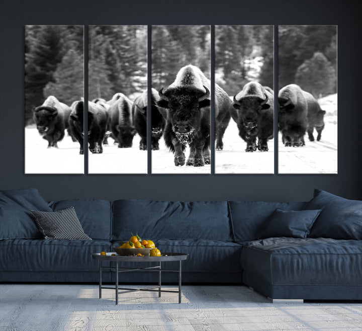 Buffalo Herd Wall Art Canvas Print, Bison Canvas Print