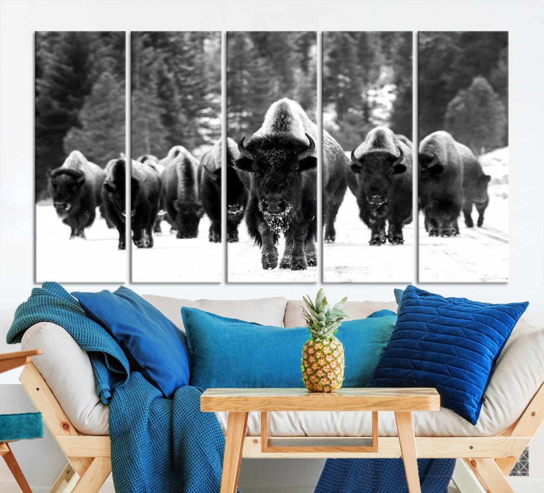 Buffalo Herd Wall Art Canvas Print, Bison Canvas Print