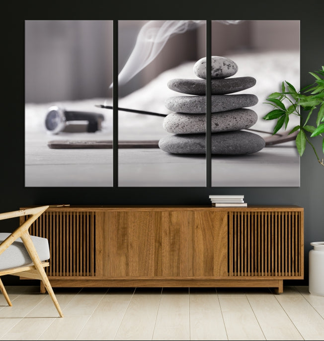 Burning Incense and Zen Stones Large Wall Art Canvas Print Yoga Decor