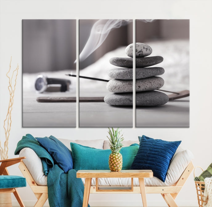 Burning Incense and Zen Stones Large Wall Art Canvas Print Yoga Decor