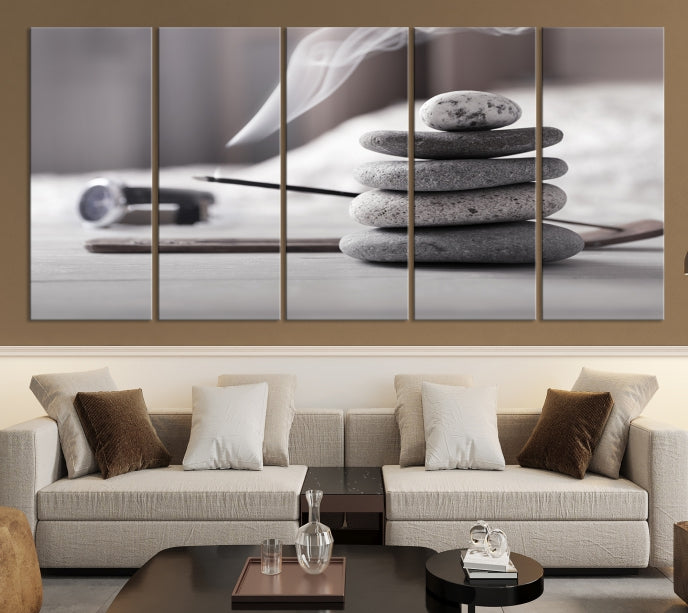 Burning Incense and Zen Stones Large Wall Art Canvas Print Yoga Decor