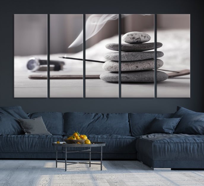 Burning Incense and Zen Stones Large Wall Art Canvas Print Yoga Decor