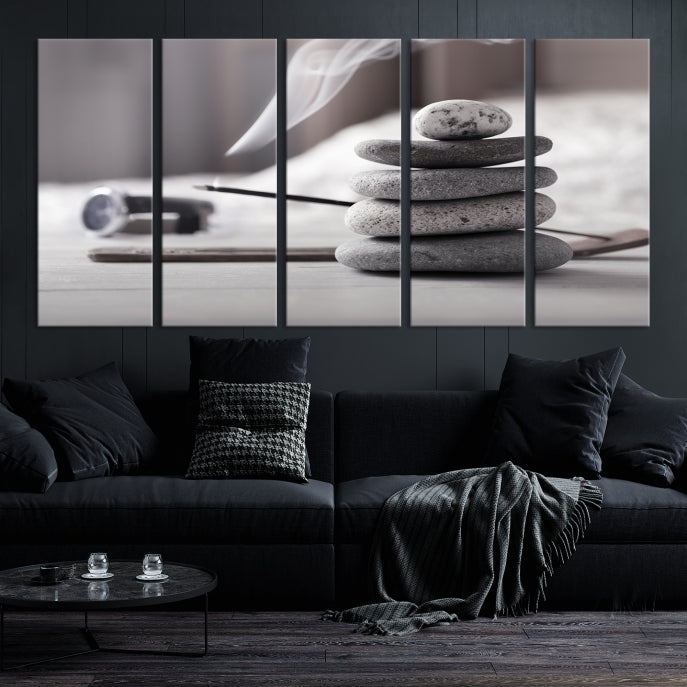 Burning Incense and Zen Stones Large Wall Art Canvas Print Yoga Decor