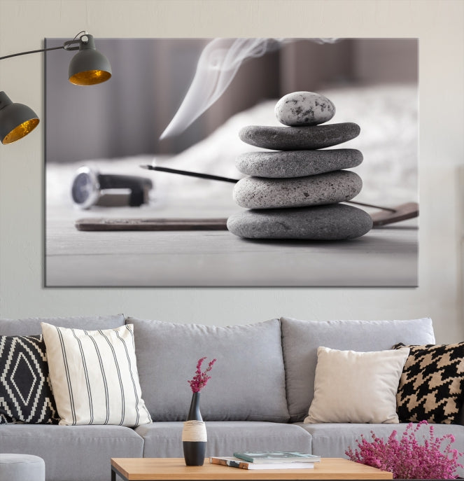 Burning Incense and Zen Stones Large Wall Art Canvas Print Yoga Decor