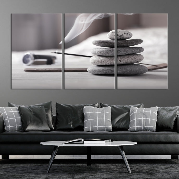 Burning Incense and Zen Stones Large Wall Art Canvas Print Yoga Decor