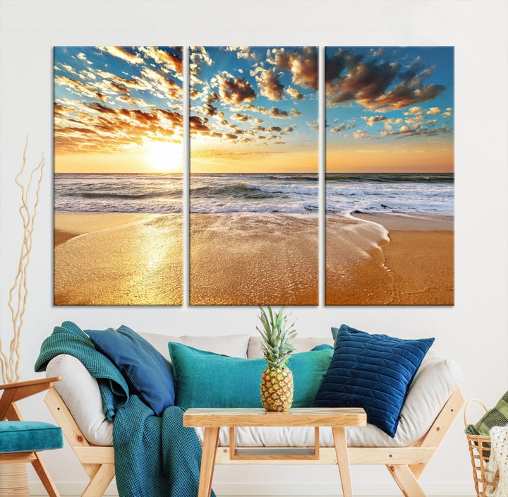 Calming Sunset and Sandy Beach Extra Large Canvas Wall Art Giclee Print