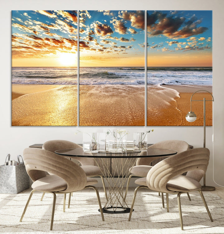 Calming Sunset and Sandy Beach Extra Large Canvas Wall Art Giclee Print