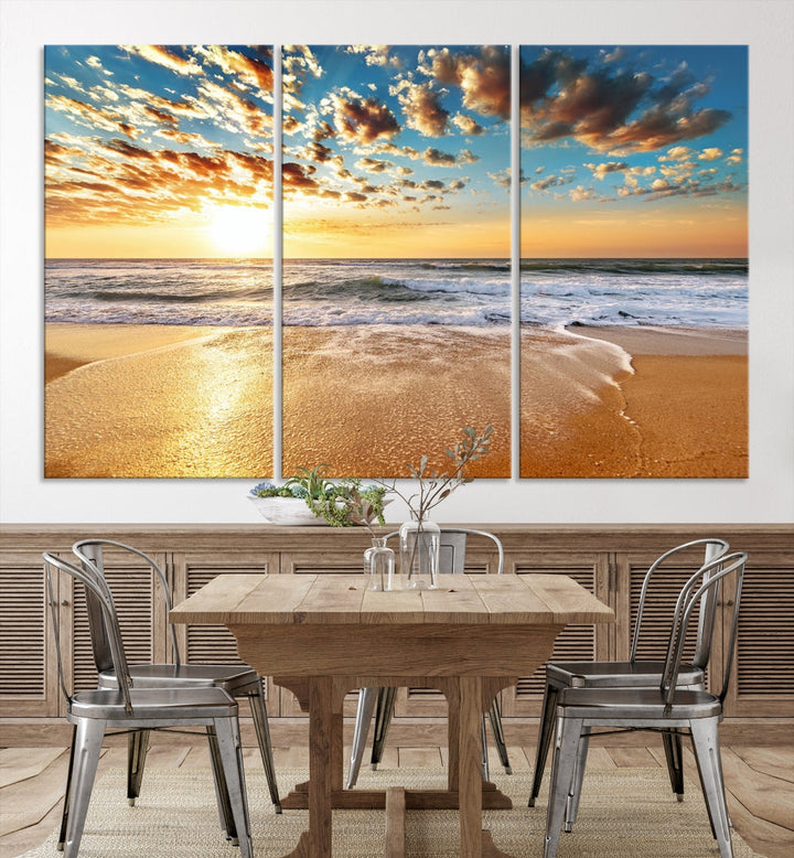 Calming Sunset and Sandy Beach Extra Large Canvas Wall Art Giclee Print