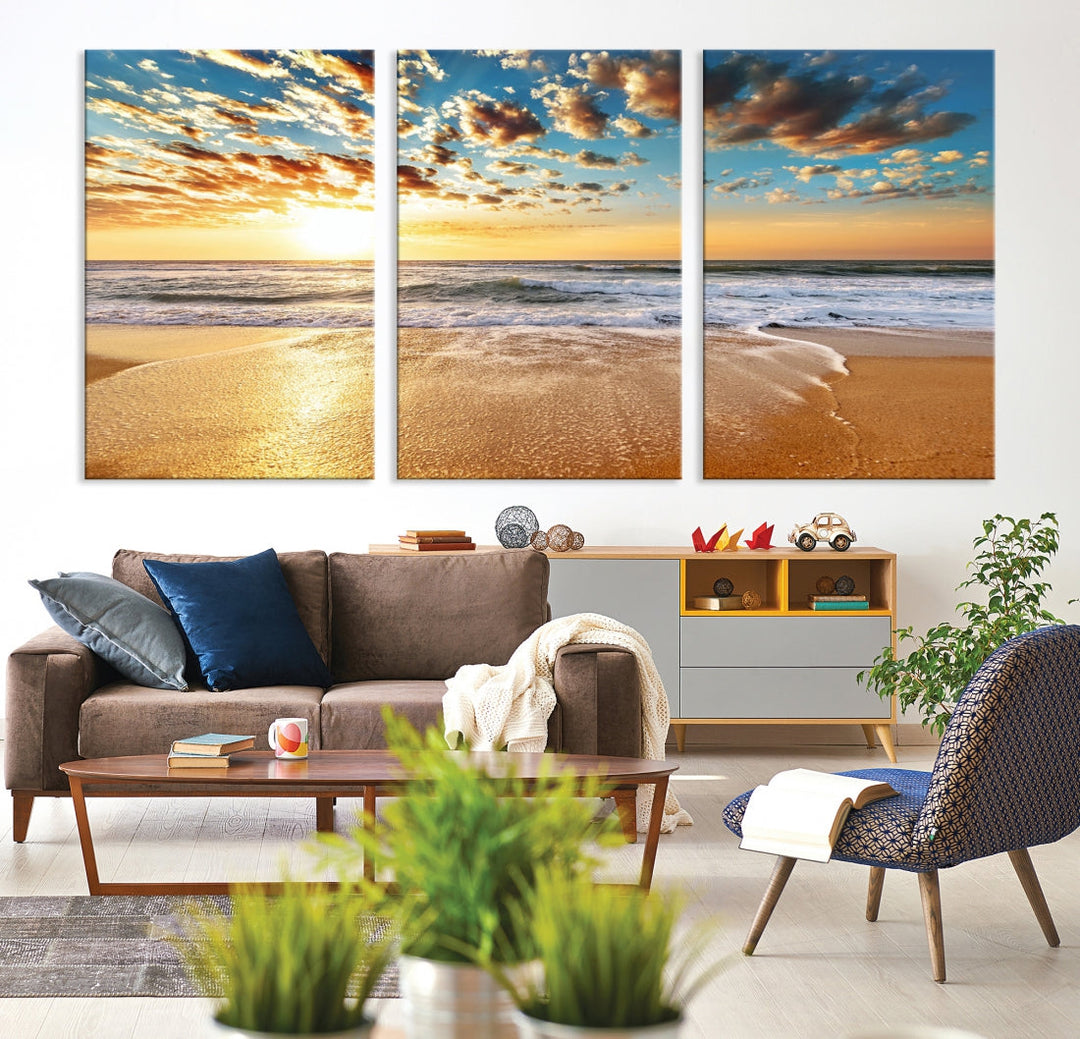 Calming Sunset and Sandy Beach Extra Large Canvas Wall Art Giclee Print