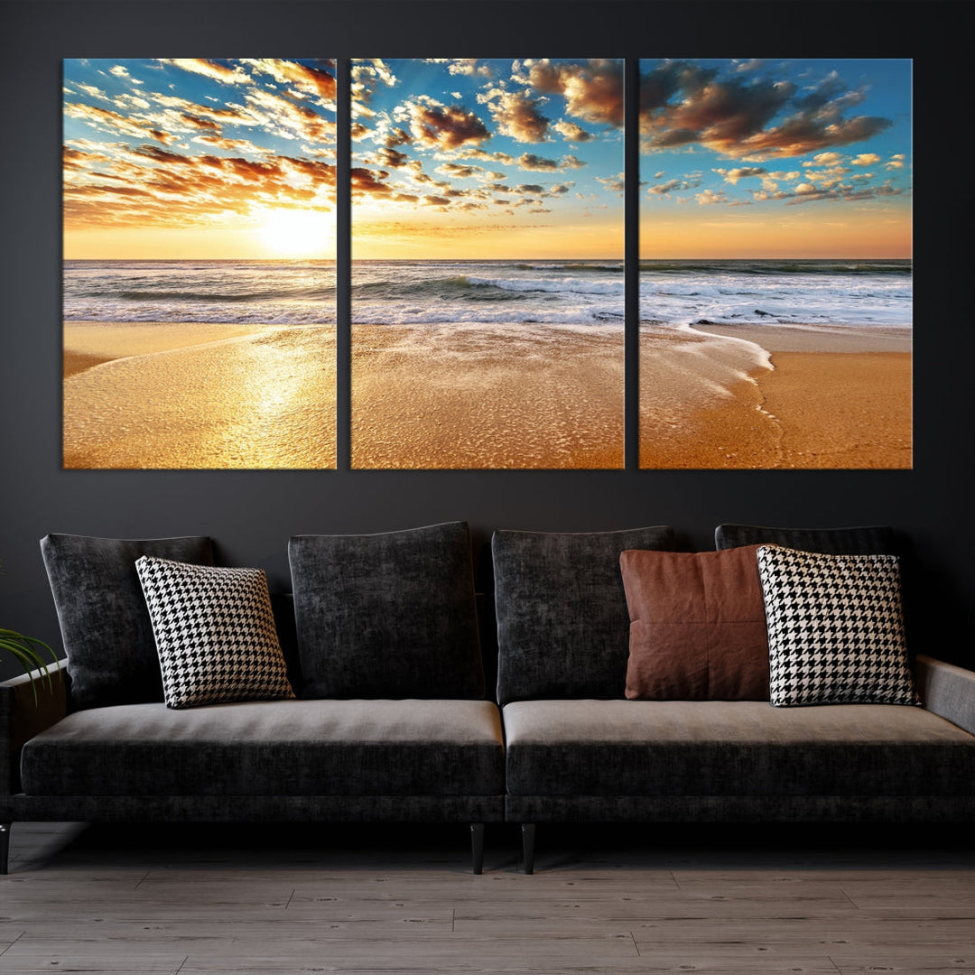 Calming Sunset and Sandy Beach Extra Large Canvas Wall Art Giclee Print