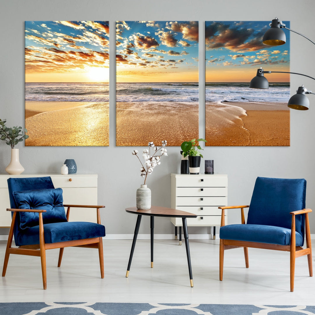 Calming Sunset and Sandy Beach Extra Large Canvas Wall Art Giclee Print