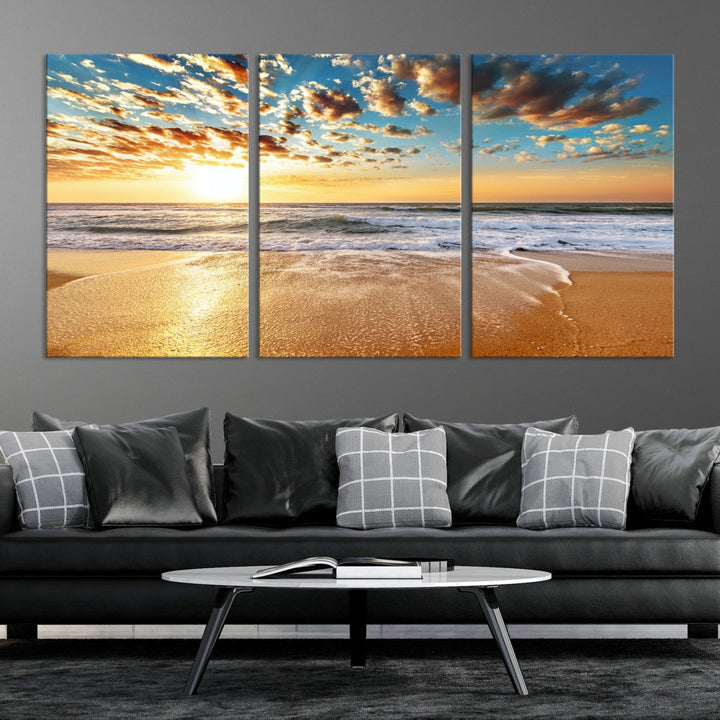 Calming Sunset and Sandy Beach Extra Large Canvas Wall Art Giclee Print