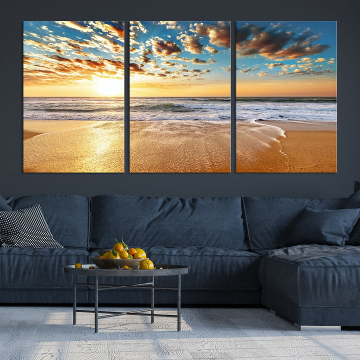 Calming Sunset and Sandy Beach Extra Large Canvas Wall Art Giclee Print