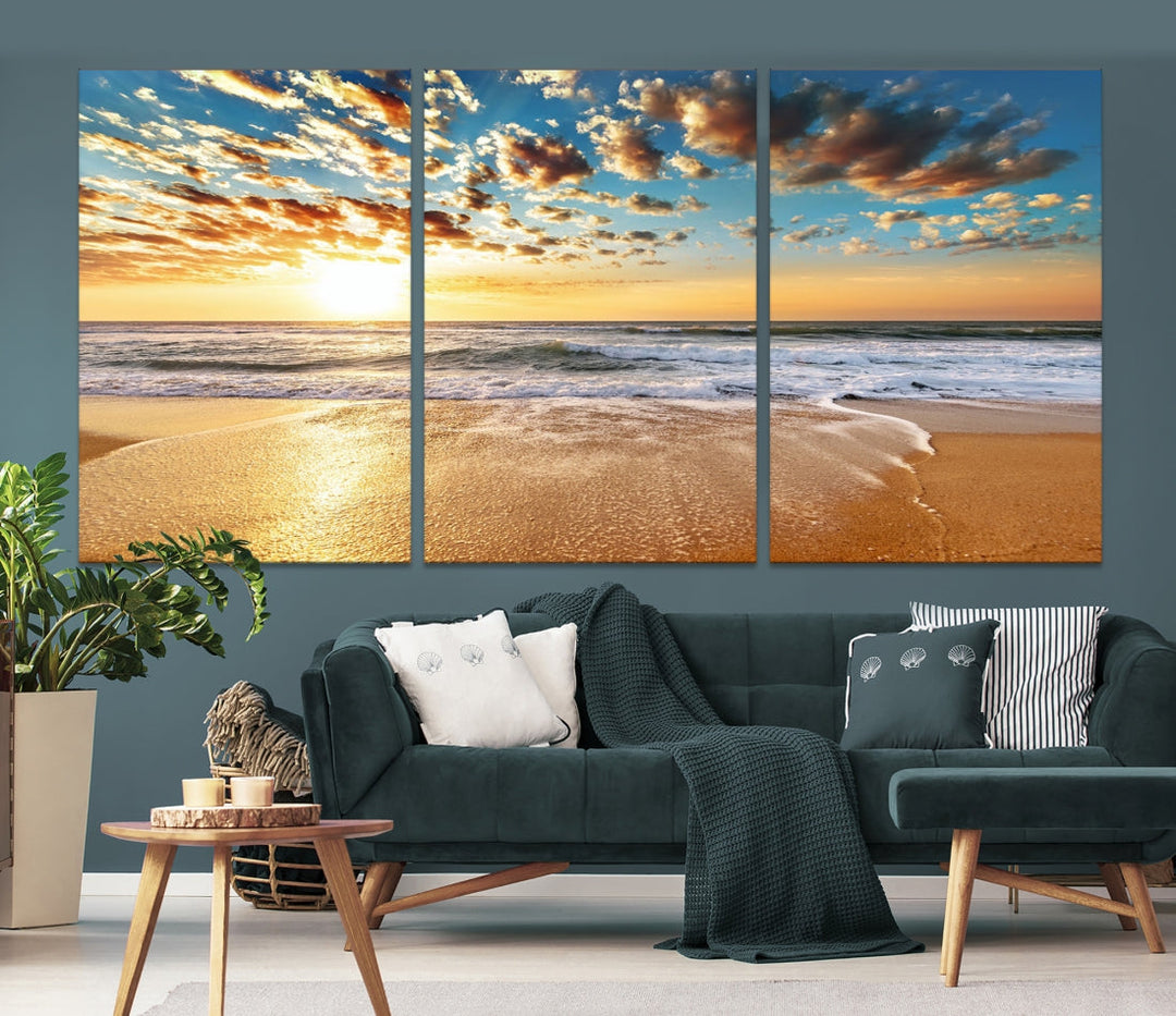 Calming Sunset and Sandy Beach Extra Large Canvas Wall Art Giclee Print