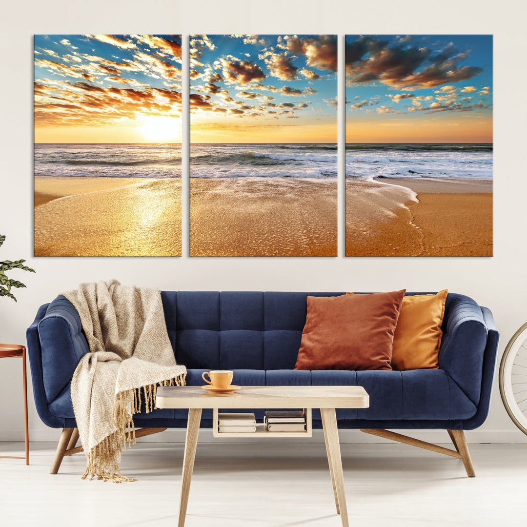 Calming Sunset and Sandy Beach Extra Large Canvas Wall Art Giclee Print