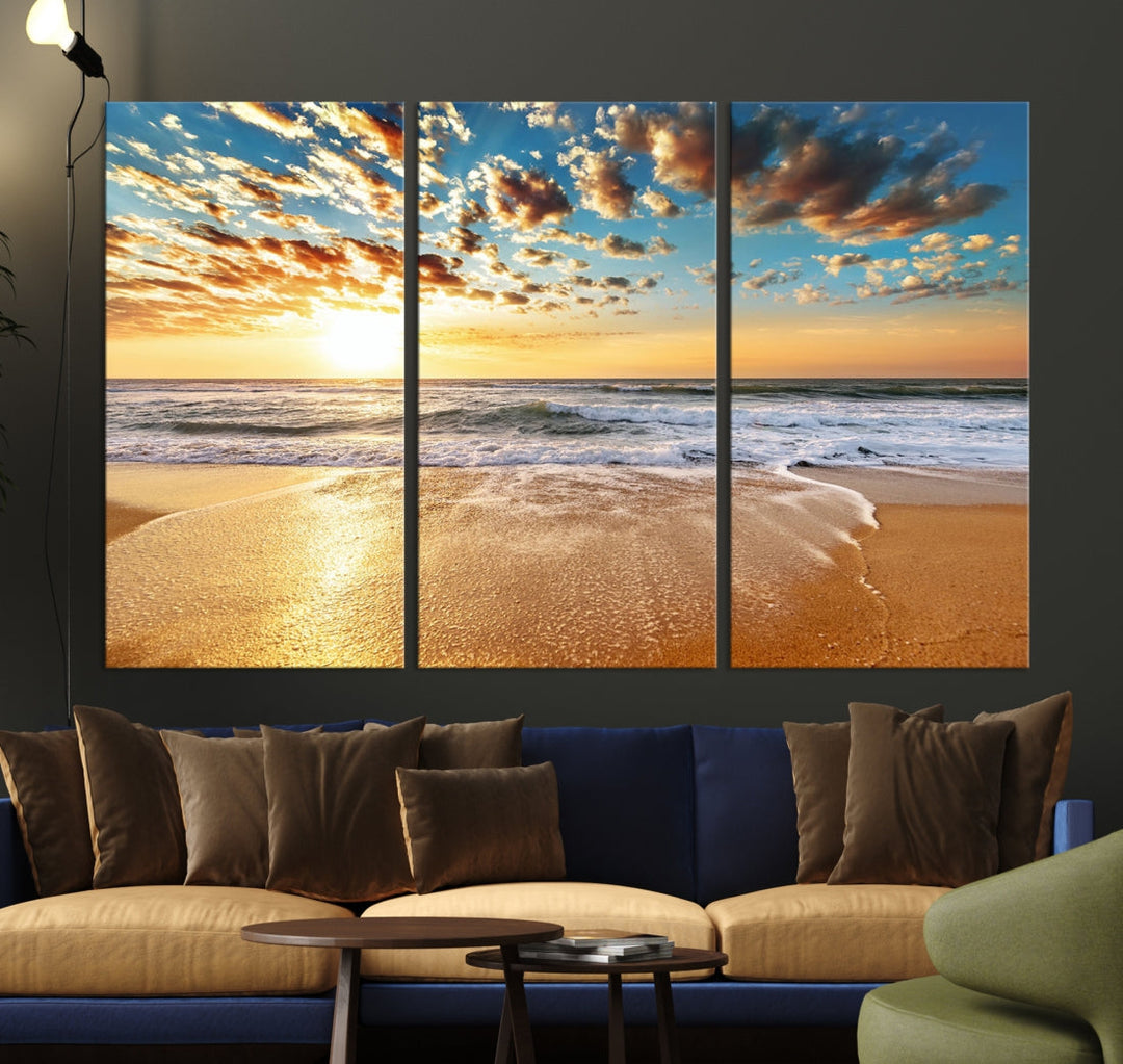 Calming Sunset and Sandy Beach Extra Large Canvas Wall Art Giclee Print