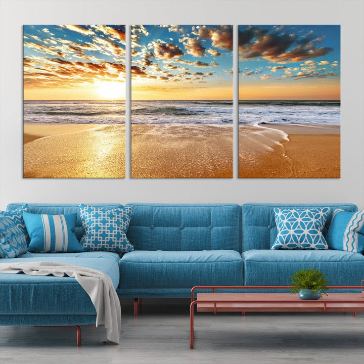 Calming Sunset and Sandy Beach Extra Large Canvas Wall Art Giclee Print