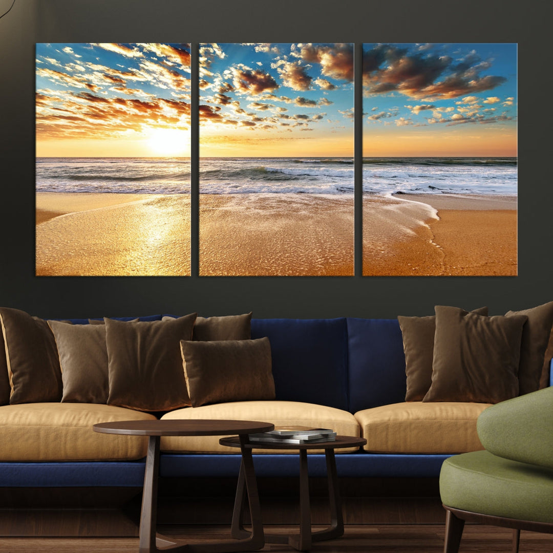 Calming Sunset and Sandy Beach Extra Large Canvas Wall Art Giclee Print