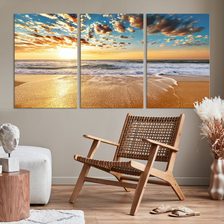 Calming Sunset and Sandy Beach Extra Large Canvas Wall Art Giclee Print