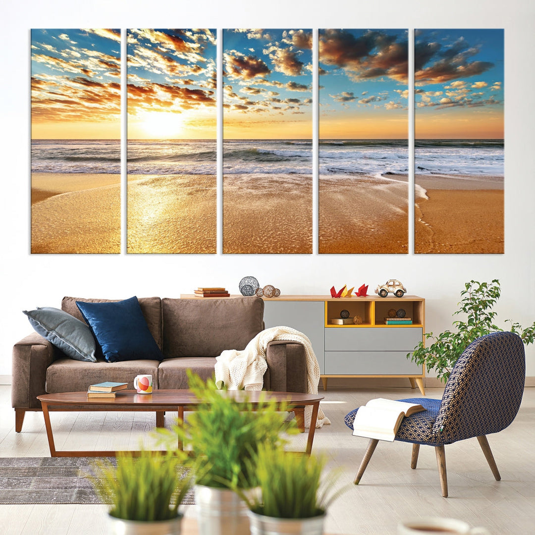 Calming Sunset and Sandy Beach Extra Large Canvas Wall Art Giclee Print