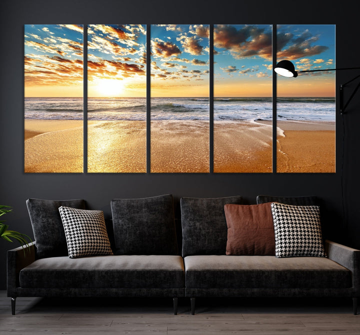 Calming Sunset and Sandy Beach Extra Large Canvas Wall Art Giclee Print