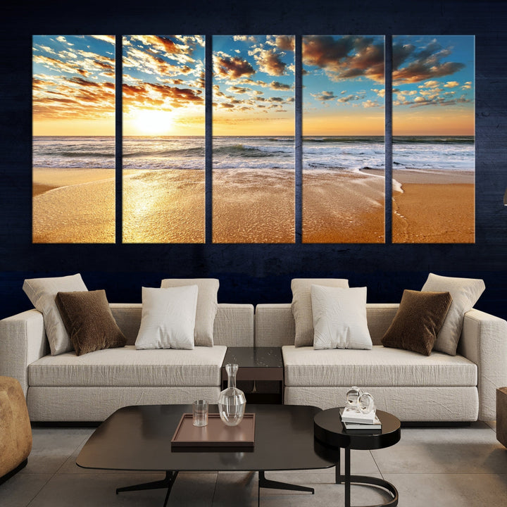 Calming Sunset and Sandy Beach Extra Large Canvas Wall Art Giclee Print