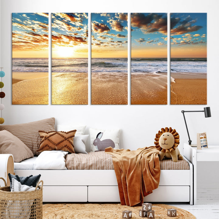 Calming Sunset and Sandy Beach Extra Large Canvas Wall Art Giclee Print