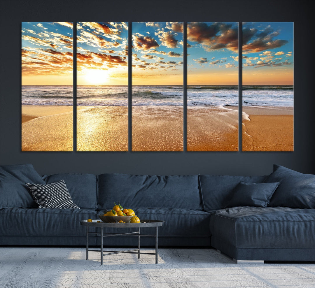 Calming Sunset and Sandy Beach Extra Large Canvas Wall Art Giclee Print