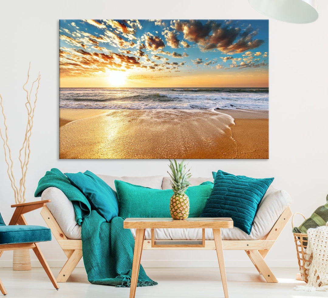 Calming Sunset and Sandy Beach Extra Large Canvas Wall Art Giclee Print