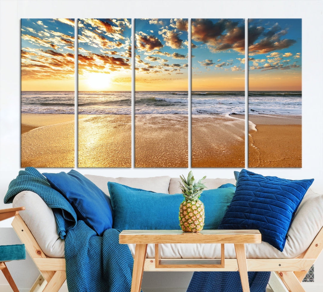 Calming Sunset and Sandy Beach Extra Large Canvas Wall Art Giclee Print