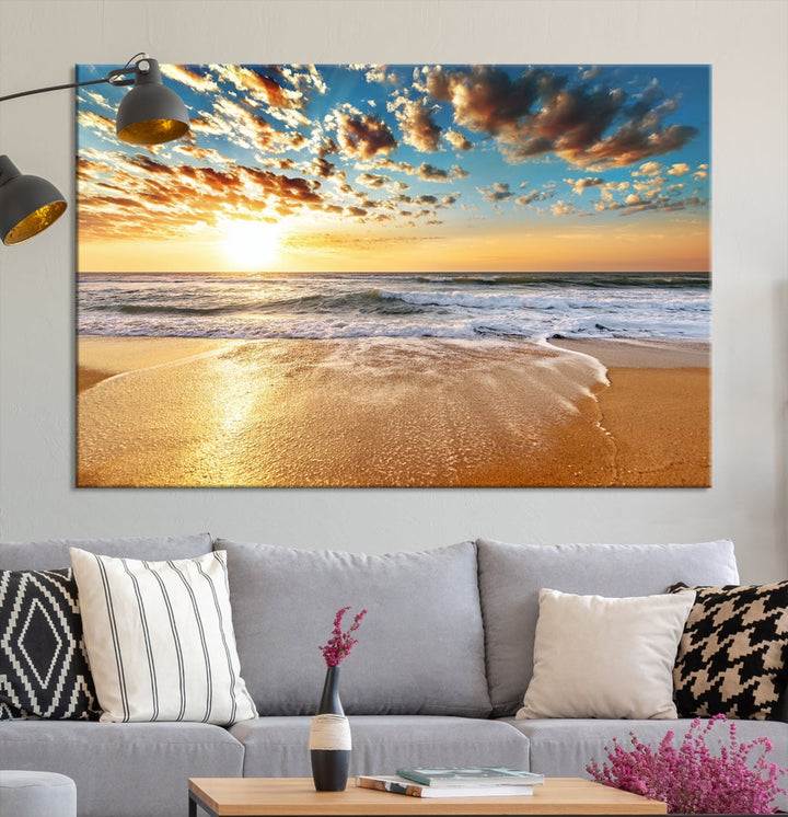 Calming Sunset and Sandy Beach Extra Large Canvas Wall Art Giclee Print