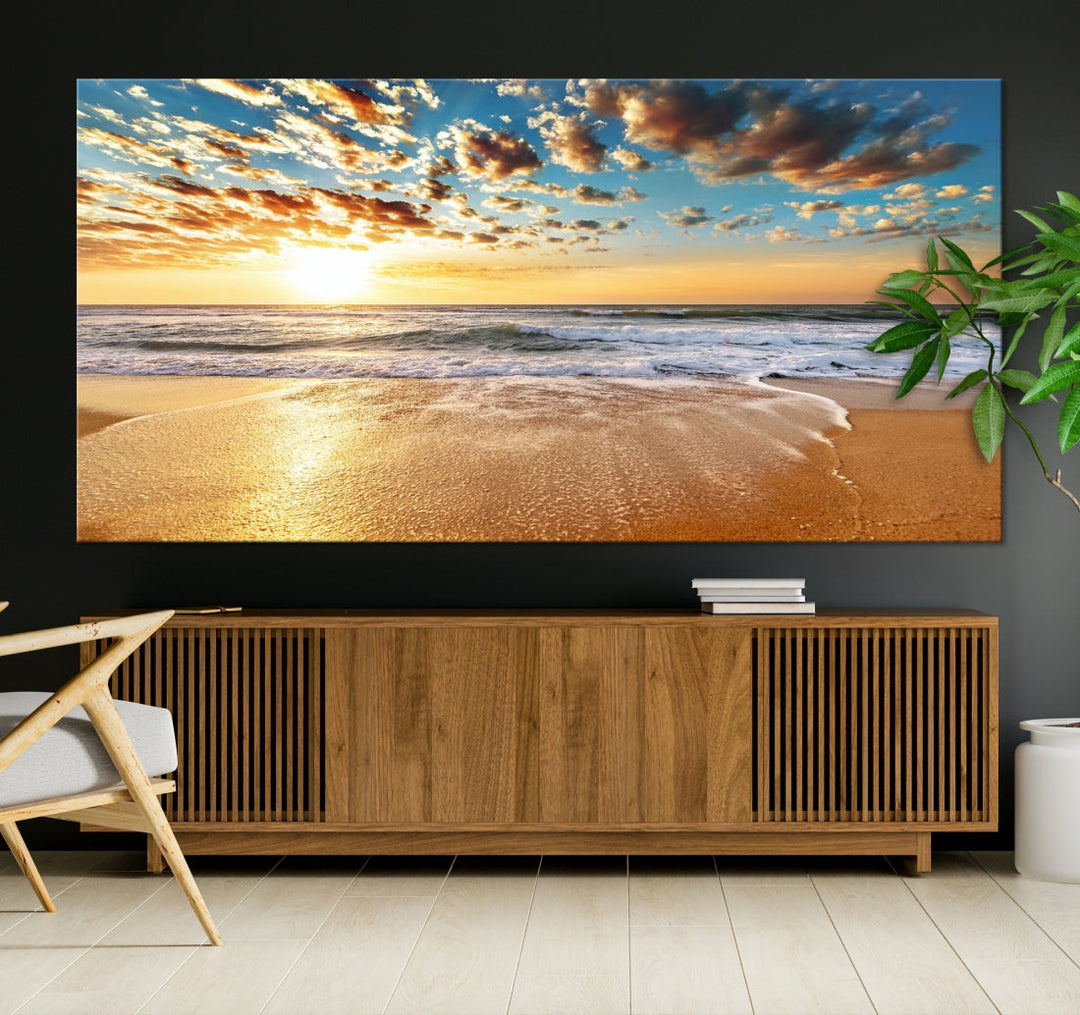 Calming Sunset and Sandy Beach Extra Large Canvas Wall Art Giclee Print