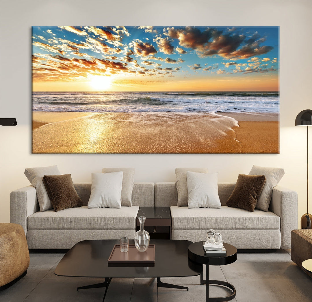 Calming Sunset and Sandy Beach Extra Large Canvas Wall Art Giclee Print