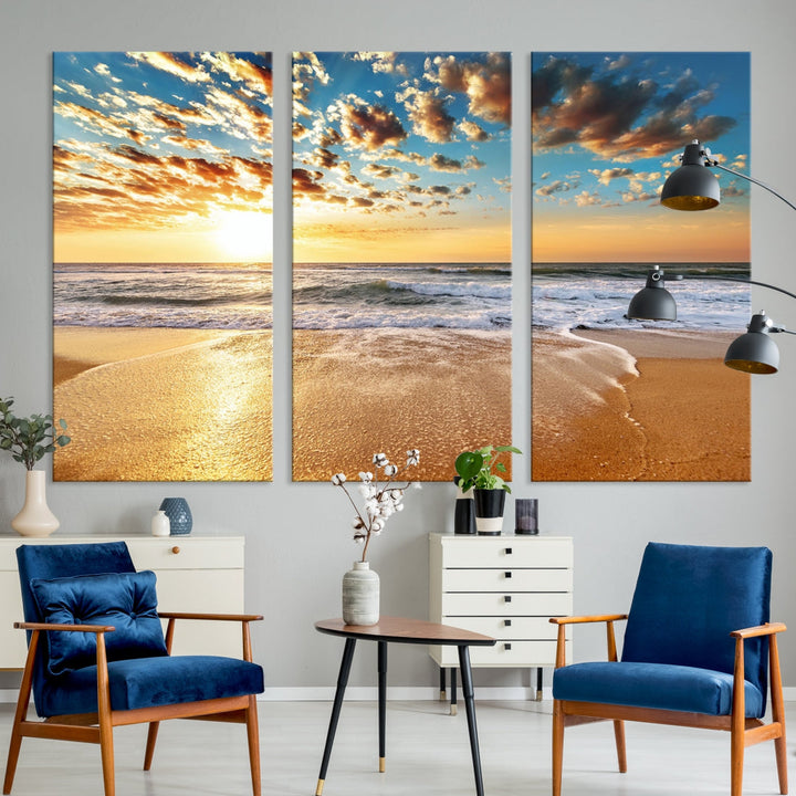 Calming Sunset and Sandy Beach Extra Large Canvas Wall Art Giclee Print