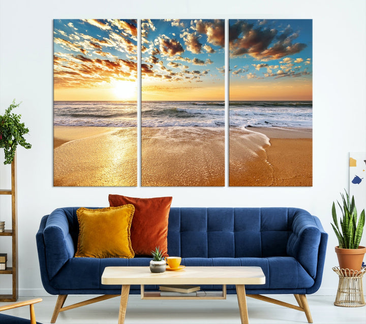 Calming Sunset and Sandy Beach Extra Large Canvas Wall Art Giclee Print