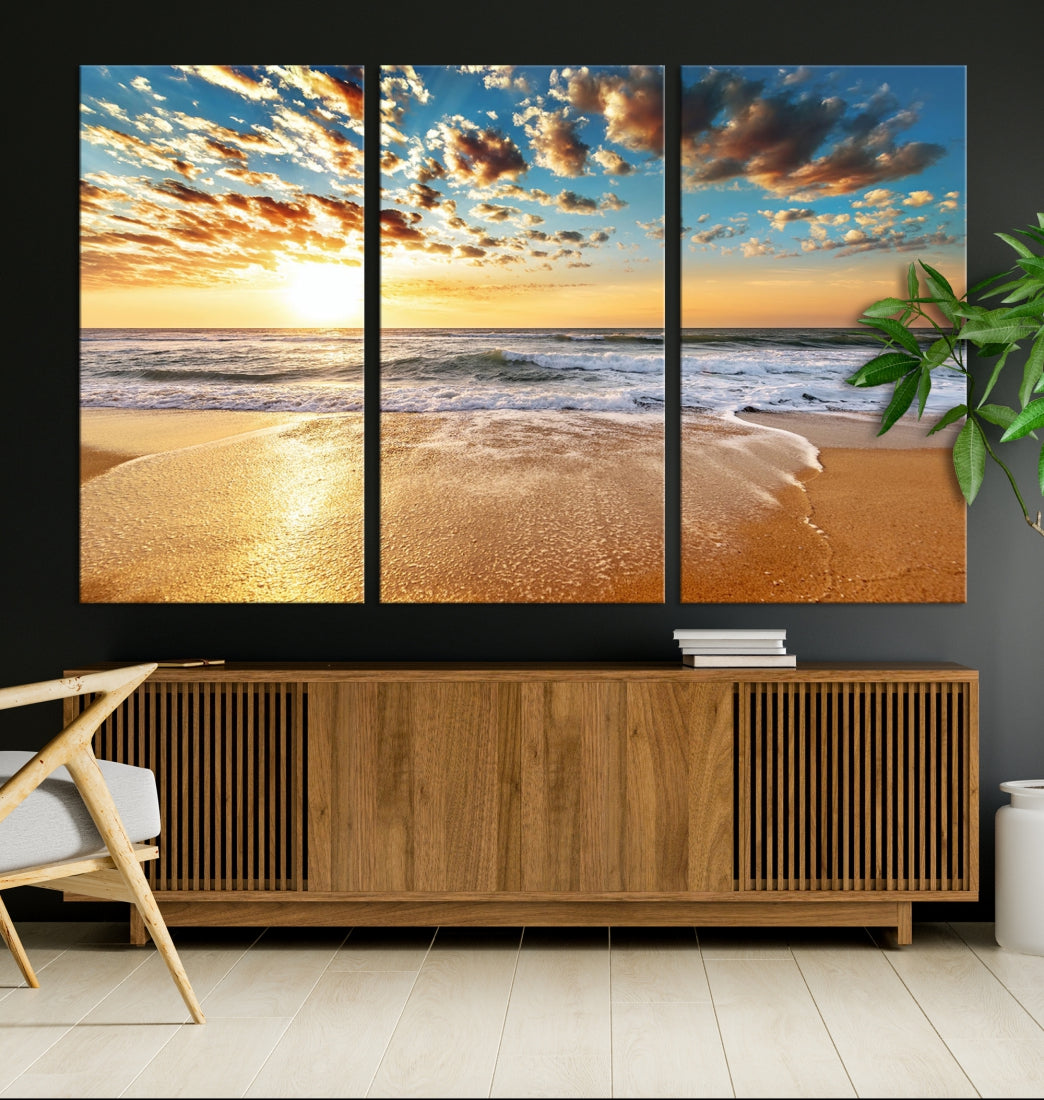 Calming Sunset and Sandy Beach Extra Large Canvas Wall Art Giclee Print