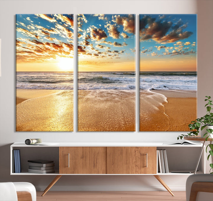 Calming Sunset and Sandy Beach Extra Large Canvas Wall Art Giclee Print