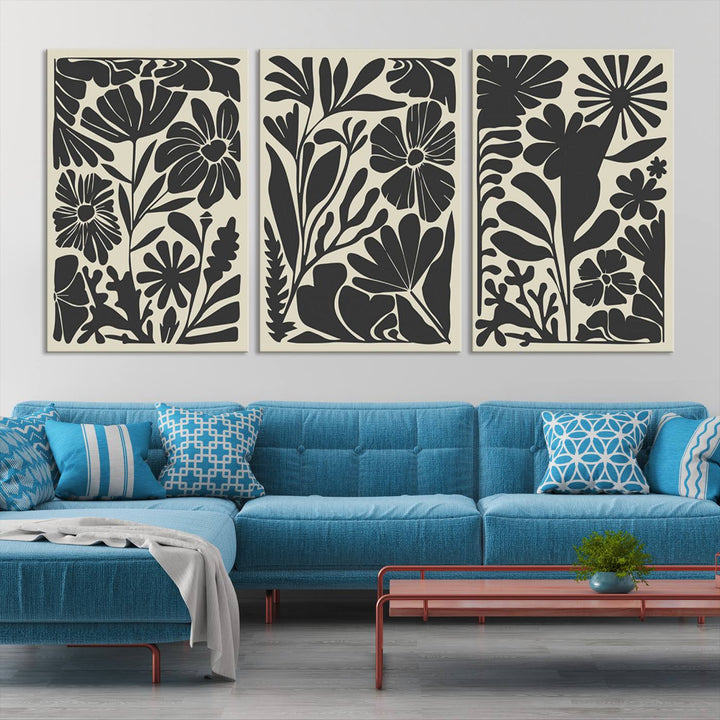 Canvas Wall Art Set Abstract Floral Botanical Prints Minimalist Modern Art Boho Wall Decor