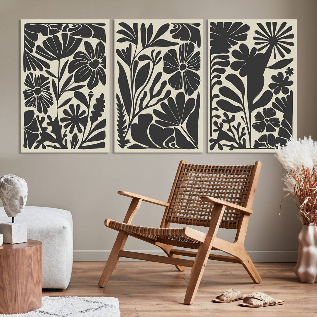 Canvas Wall Art Set Abstract Floral Botanical Prints Minimalist Modern Art Boho Wall Decor