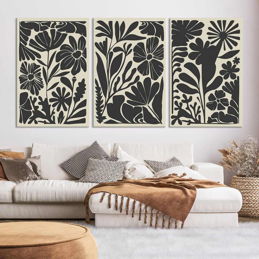 Canvas Wall Art Set Abstract Floral Botanical Prints Minimalist Modern Art Boho Wall Decor