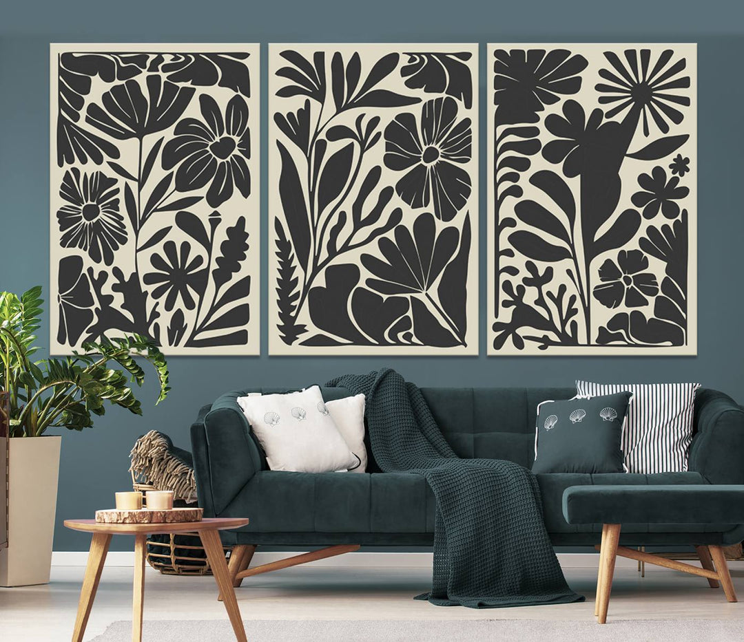 Canvas Wall Art Set Abstract Floral Botanical Prints Minimalist Modern Art Boho Wall Decor