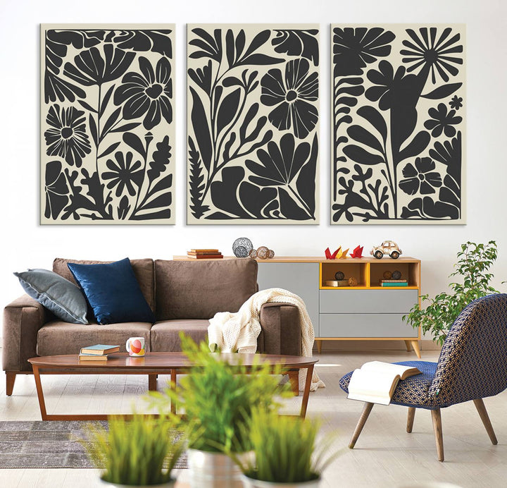 Canvas Wall Art Set Abstract Floral Botanical Prints Minimalist Modern Art Boho Wall Decor