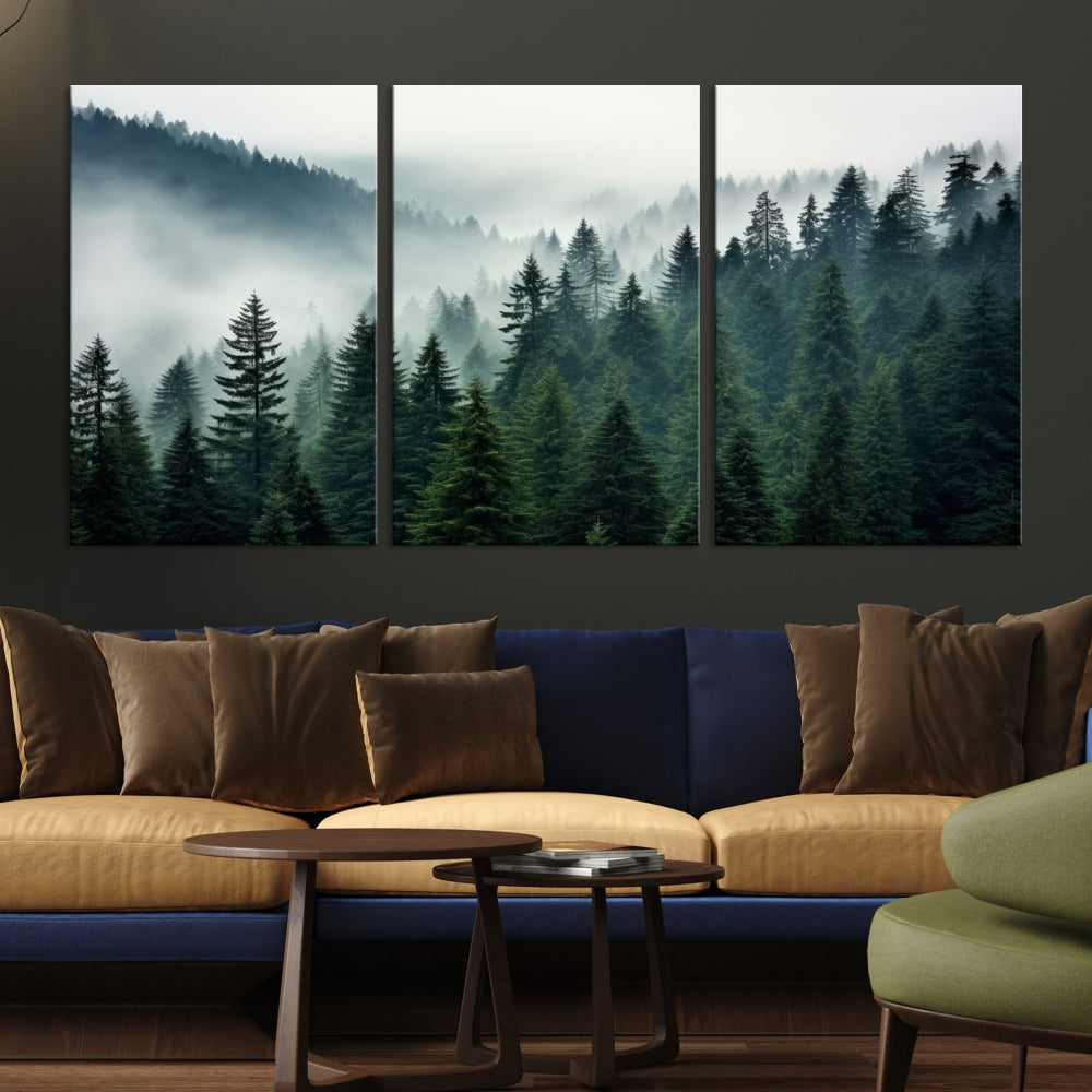 Captivating Misty Forest Wall ArtPremium Canvas Print for a Foggy and Serene Atmosphere