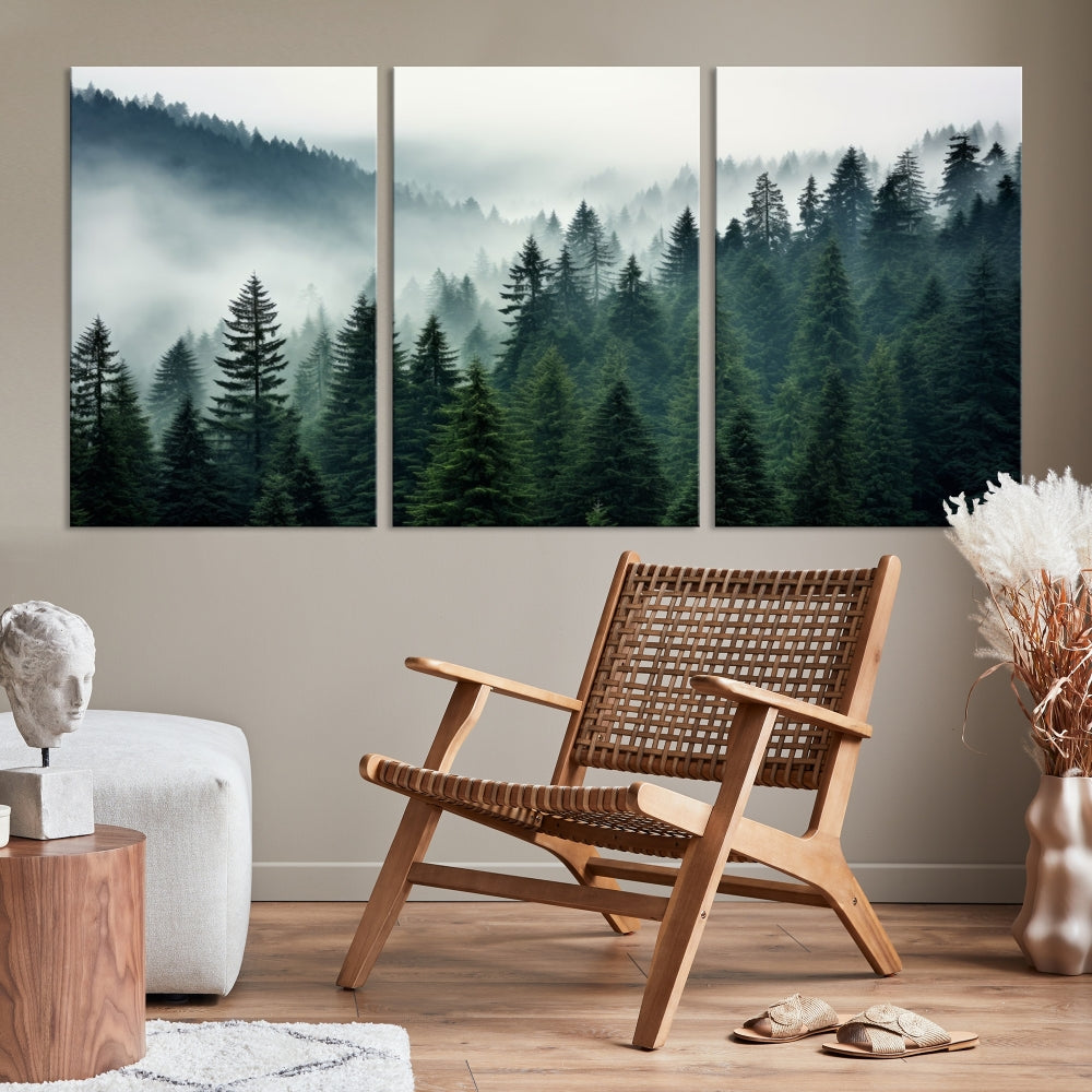 Captivating Misty Forest Wall ArtPremium Canvas Print for a Foggy and Serene Atmosphere