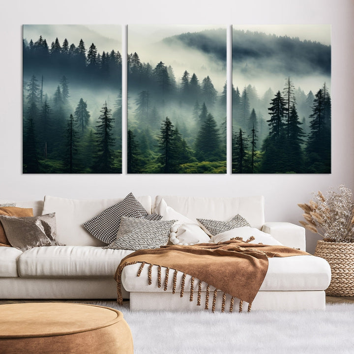 Captivating Misty Forest Wall ArtPremium Canvas Print for a Foggy and Serene Atmosphere