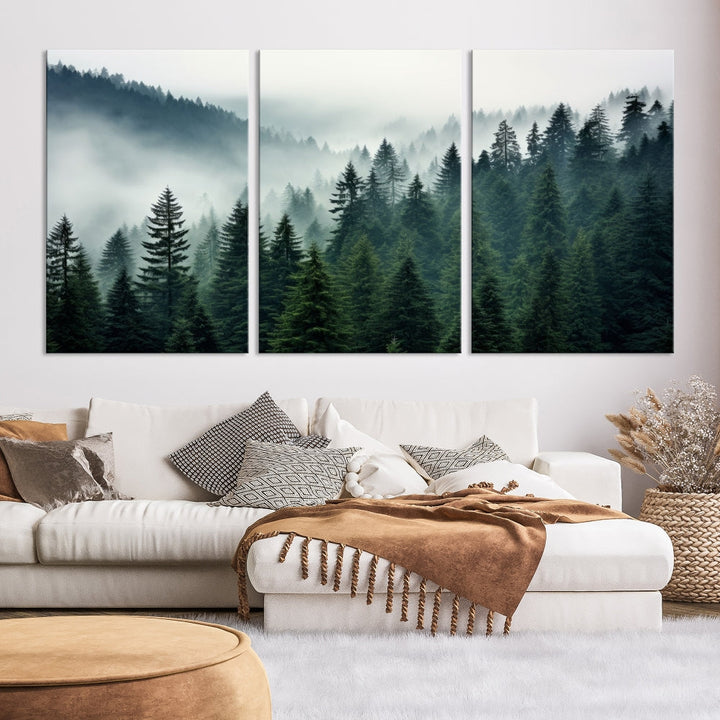 Captivating Misty Forest Wall ArtPremium Canvas Print for a Foggy and Serene Atmosphere