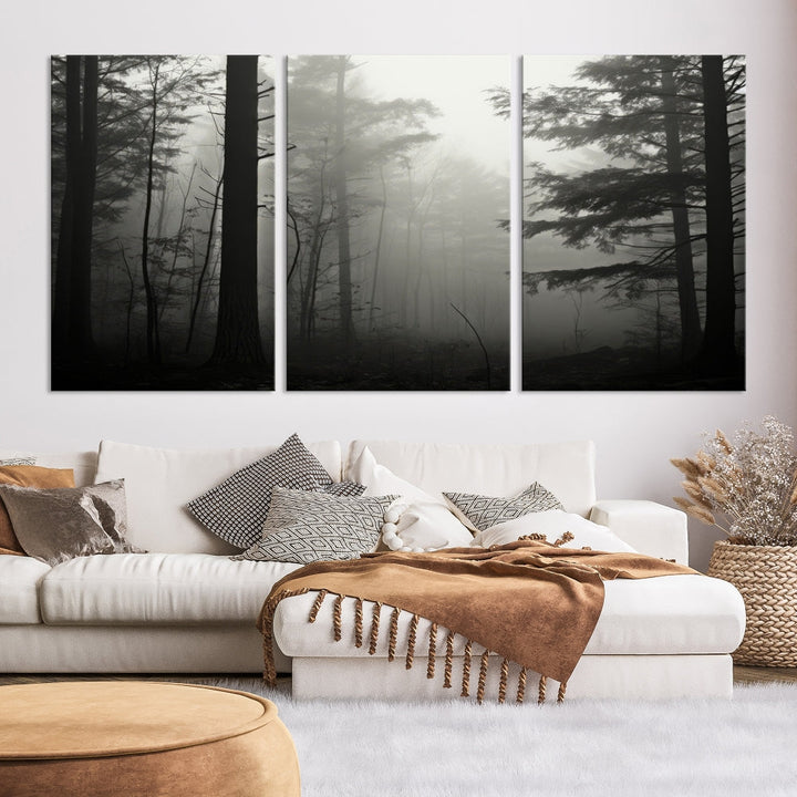 Captivating Misty Forest Wall ArtPremium Canvas Print for a Foggy and Serene Atmosphere