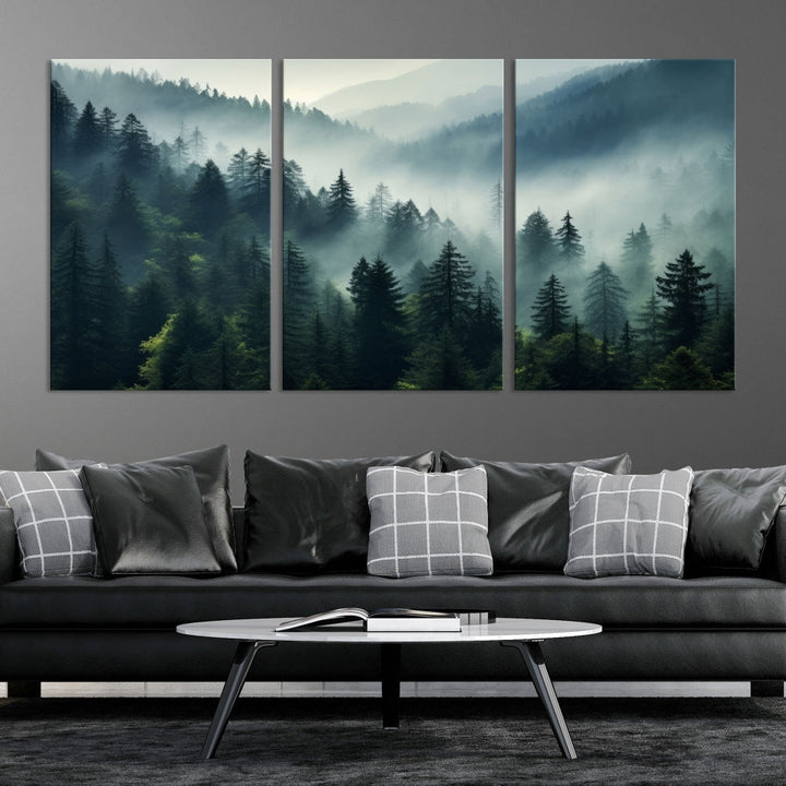 Captivating Misty Forest Wall ArtPremium Canvas Print for a Foggy and Serene Atmosphere