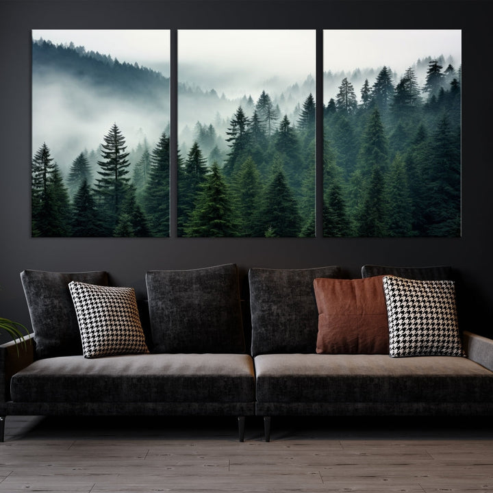 Captivating Misty Forest Wall ArtPremium Canvas Print for a Foggy and Serene Atmosphere