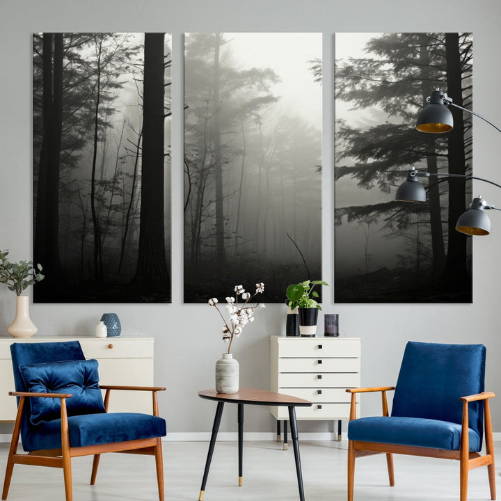 Captivating Misty Forest Wall ArtPremium Canvas Print for a Foggy and Serene Atmosphere